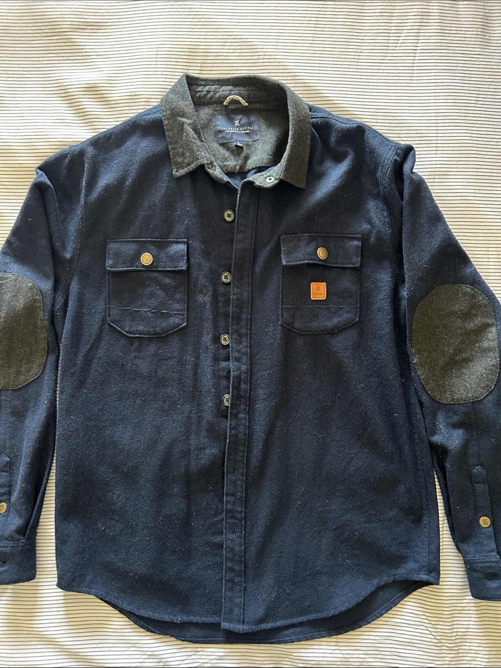 Roark Dark Navy Button-Up Shirt Jacket with Elbow Patches